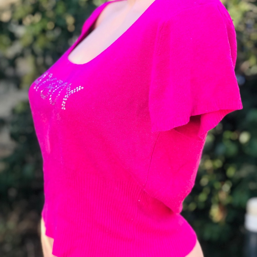 Playboy bunny sweater top Pink retro Dollbaby shirt sexy cap sleeve crop Y2K vtg - Picture 8 of 9